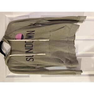 Sundown Olive Green Distressed Hoodie with Pink Graphic Size S